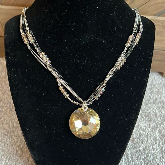 NWT Loft Gold, hematite, and silver statement pendant necklace - Picture 1 of 5